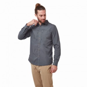 Chemises Craghoppers Kiwi Boulder Long Sleeve Homme Bleu | EQMD34780