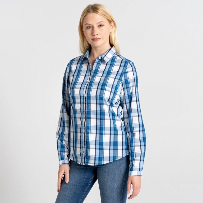 Chemises Craghoppers Kiwi II Long Sleeve Femme Bleu | NDMA70892