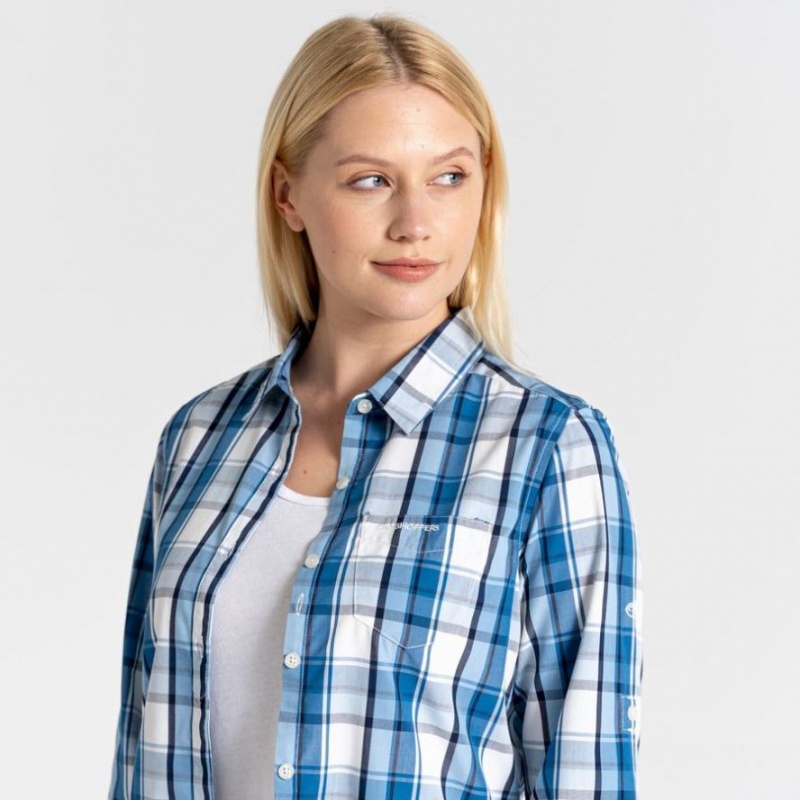 Chemises Craghoppers Kiwi II Long Sleeve Femme Bleu | NDMA70892