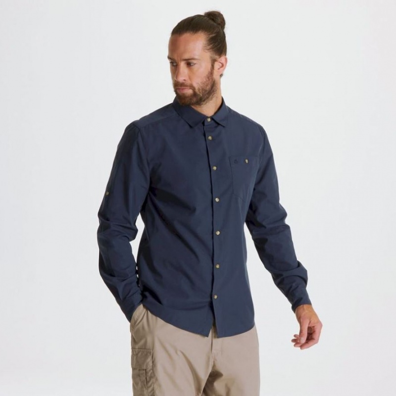 Chemises Craghoppers Kiwi Ridge Long Sleeve Homme Bleu Marine | JQYX96801