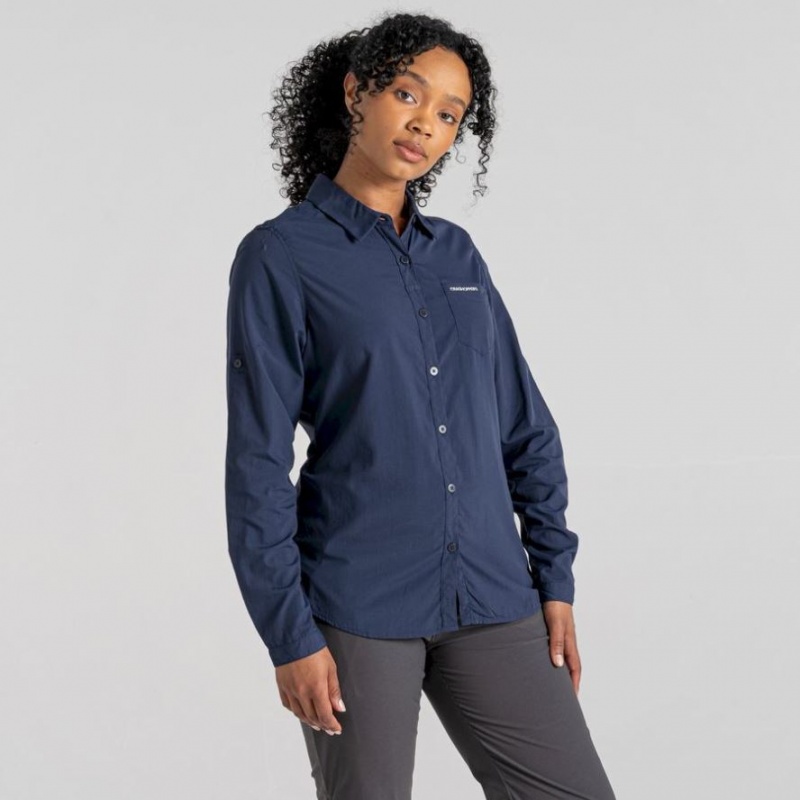 Chemises Craghoppers NosiLife Bardo Long Sleeve Femme Bleu Marine | NFRI53718