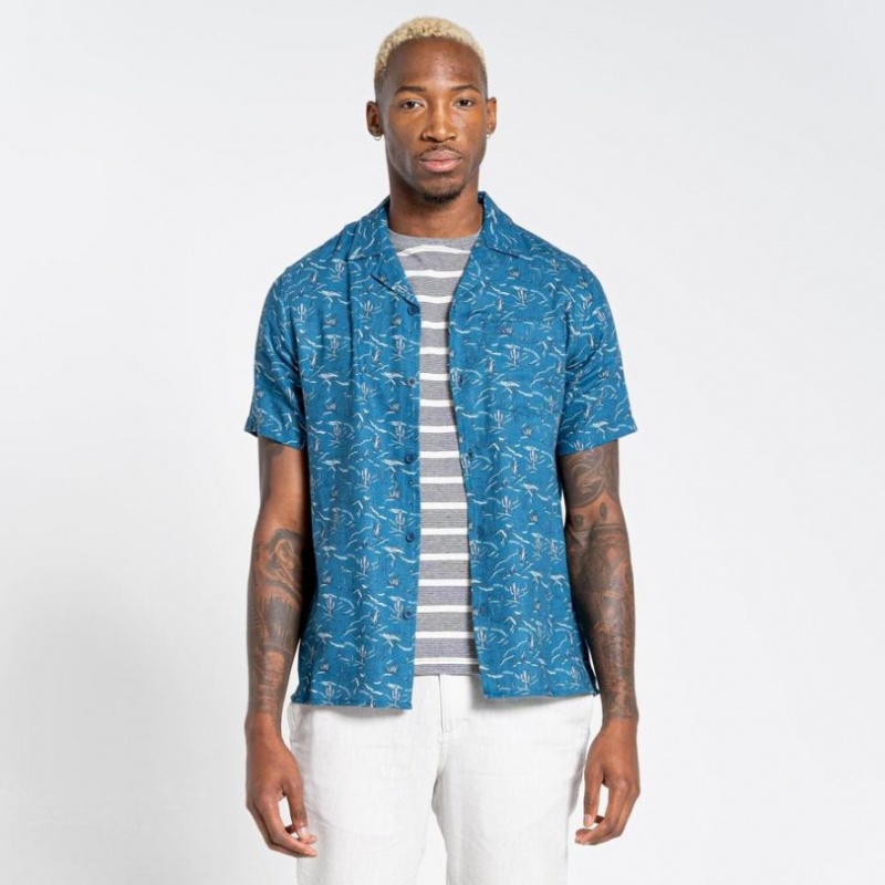 Chemises Craghoppers Nosibotanical Hula Corta Sleeve Homme Bleu | TDCN15804