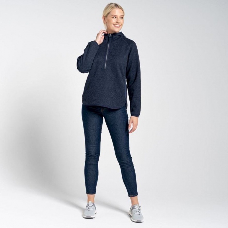 Sweat À Capuche Craghoppers Elena Half Zip Femme Bleu Marine | GULZ74523