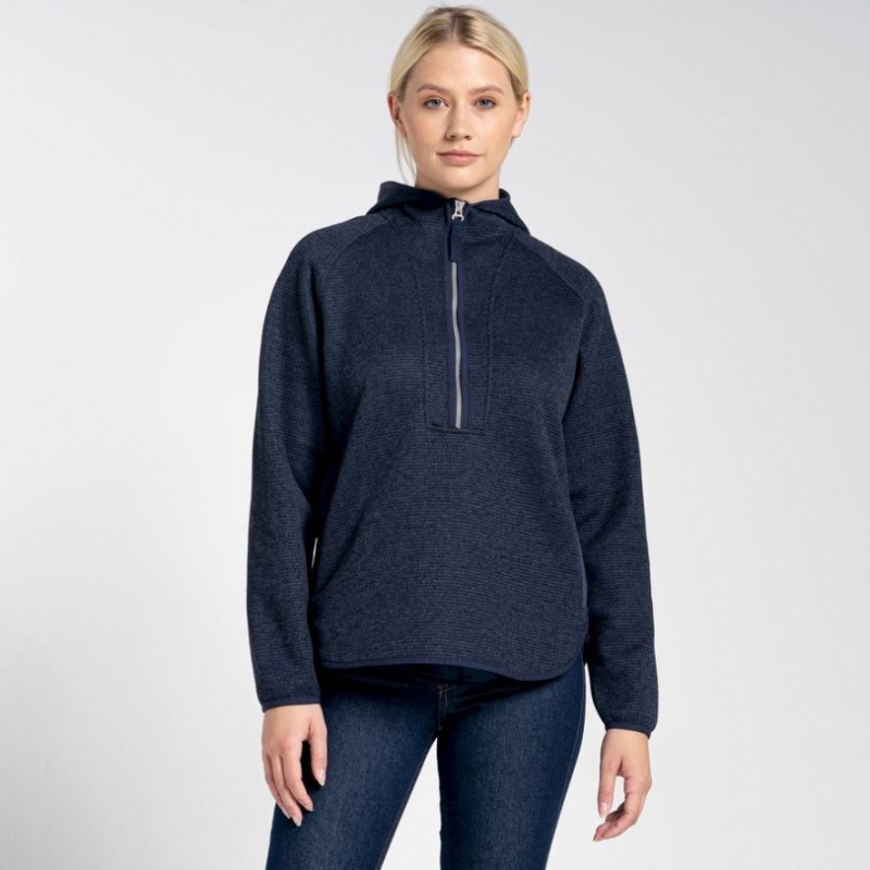 Sweat À Capuche Craghoppers Elena Half Zip Femme Bleu Marine | GULZ74523