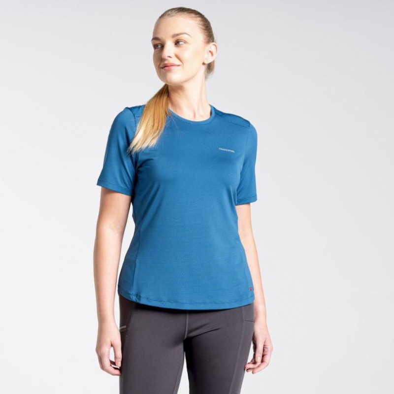 T Shirts Craghoppers Aliso Corta Sleeve Femme Bleu | FITM50482