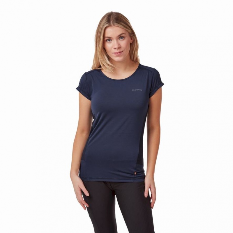 T Shirts Craghoppers Atmos Corta Sleeve Femme Bleu Marine | UYDI61047