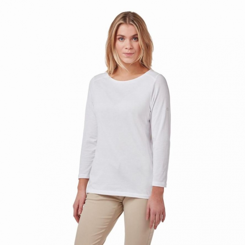 T Shirts Craghoppers Blanca 3/4 Sleeved Femme Blanche | GVTP71845