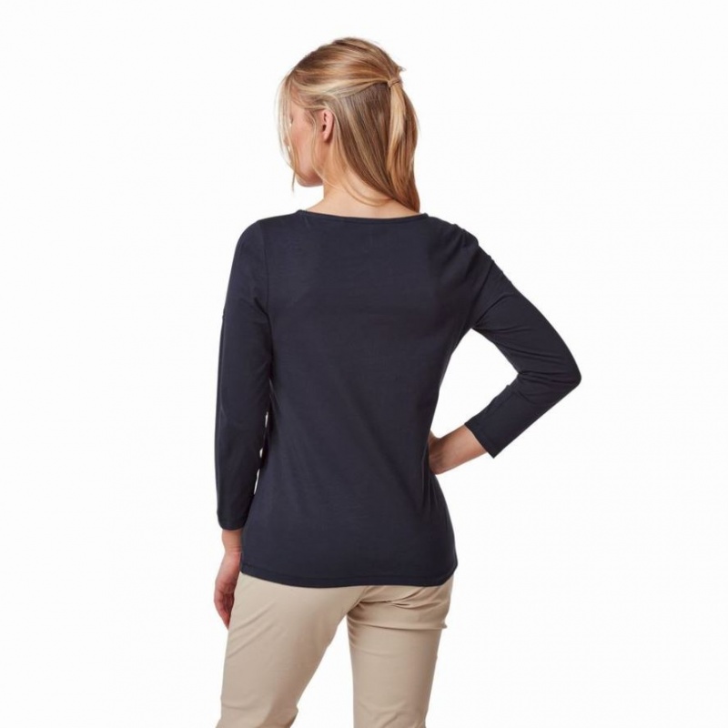 T Shirts Craghoppers Blanca 3/4 Sleeved Femme Bleu Marine | ITSQ28567