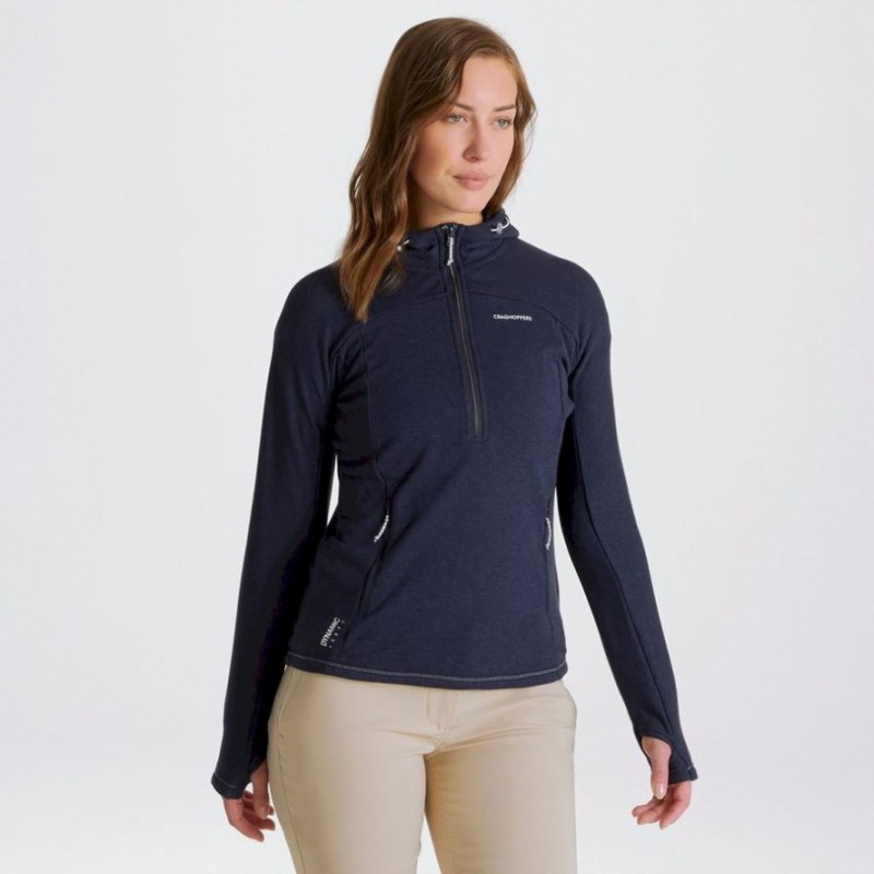 T Shirts Craghoppers Dynamic Encapuchonné Half Zip Femme Bleu Marine | NWTS24738