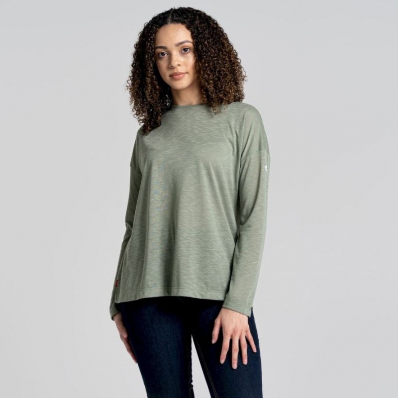 T Shirts Craghoppers NosiLife Sami Long Sleeve Femme Vert Olive | WKMQ09617