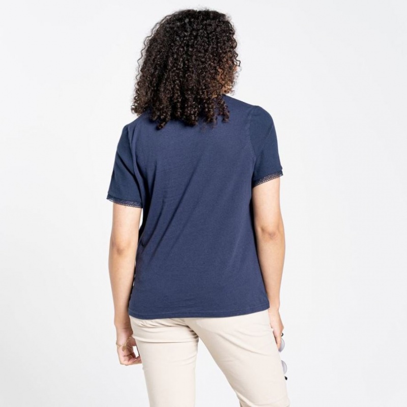 T Shirts Craghoppers Nosibotanical Lavern Corta Sleeve Femme Bleu Marine | XQLF61924