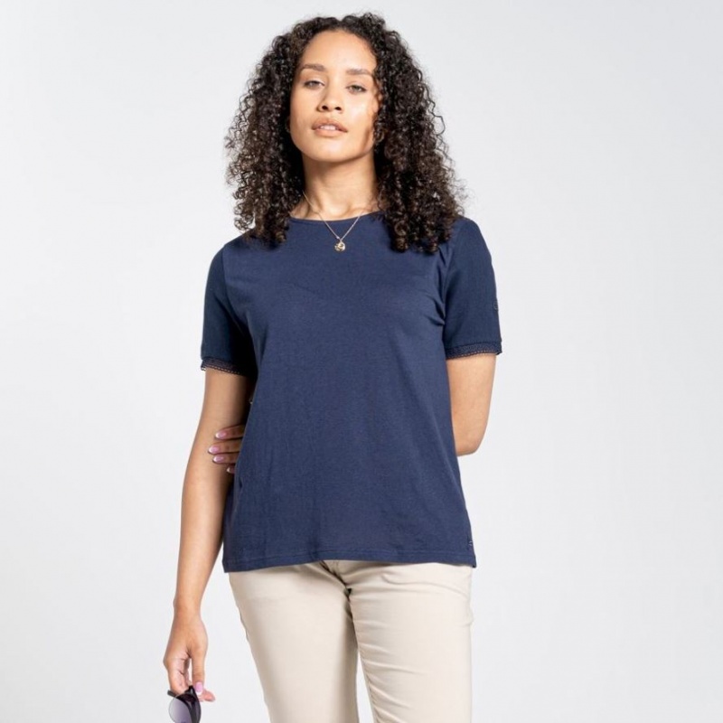 T Shirts Craghoppers Nosibotanical Lavern Corta Sleeve Femme Bleu Marine | XQLF61924