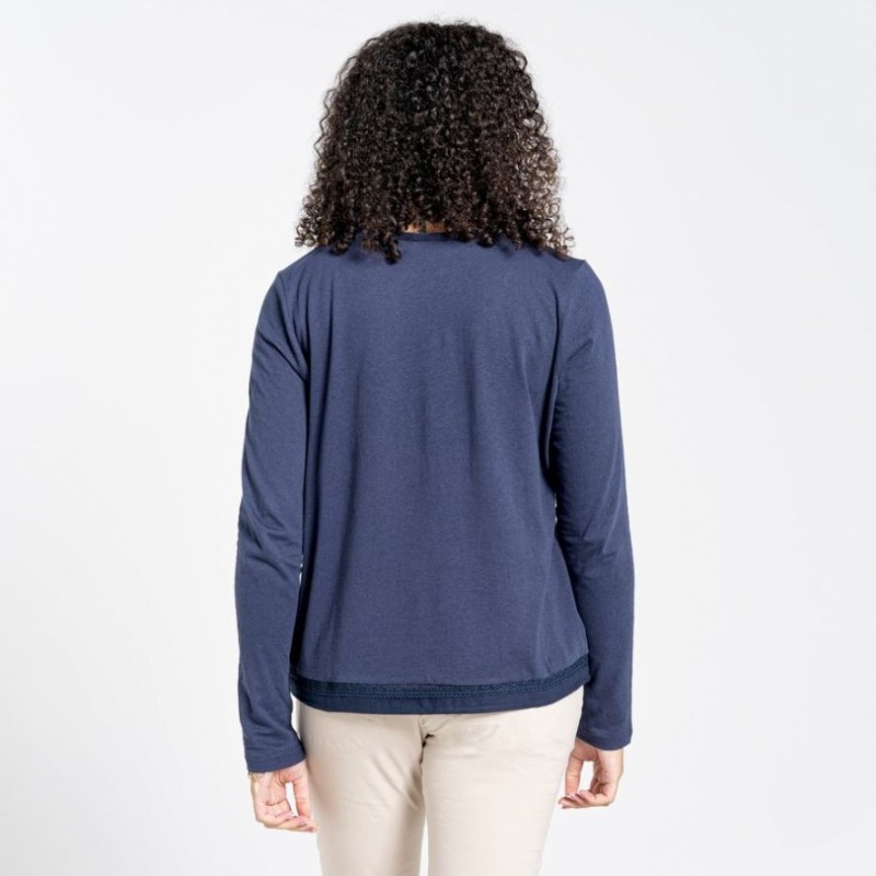 T Shirts Craghoppers Nosibotanical Magnolia Long Sleeve Femme Bleu Marine | JUED95264