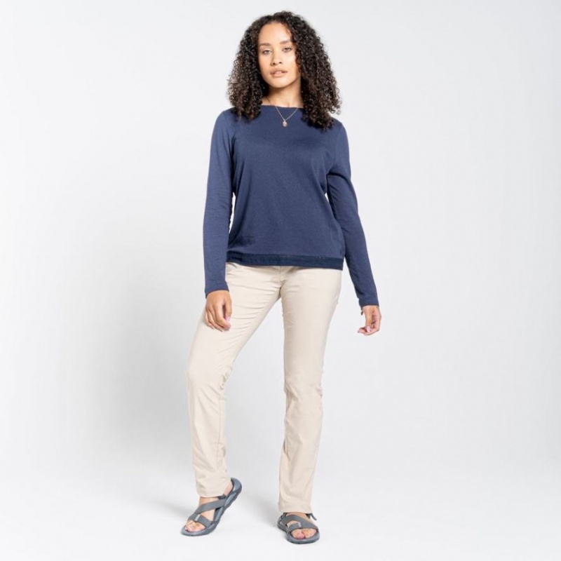 T Shirts Craghoppers Nosibotanical Magnolia Long Sleeve Femme Bleu Marine | JUED95264