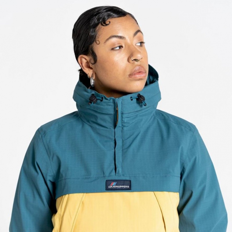 Veste Imperméable Craghoppers Anderson Cagoule Femme Turquoise Jaune | ENYS89032